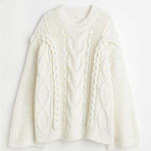 White cable knit sweater